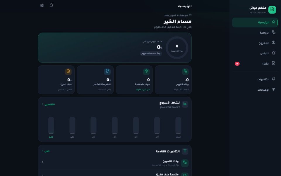 My Life Organizer dashboard